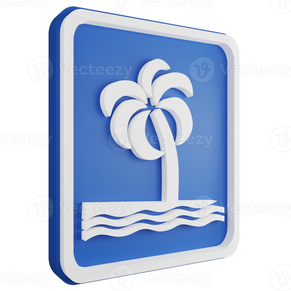 3D render beach sign icon isolated on transparent background, blue informative sign png
