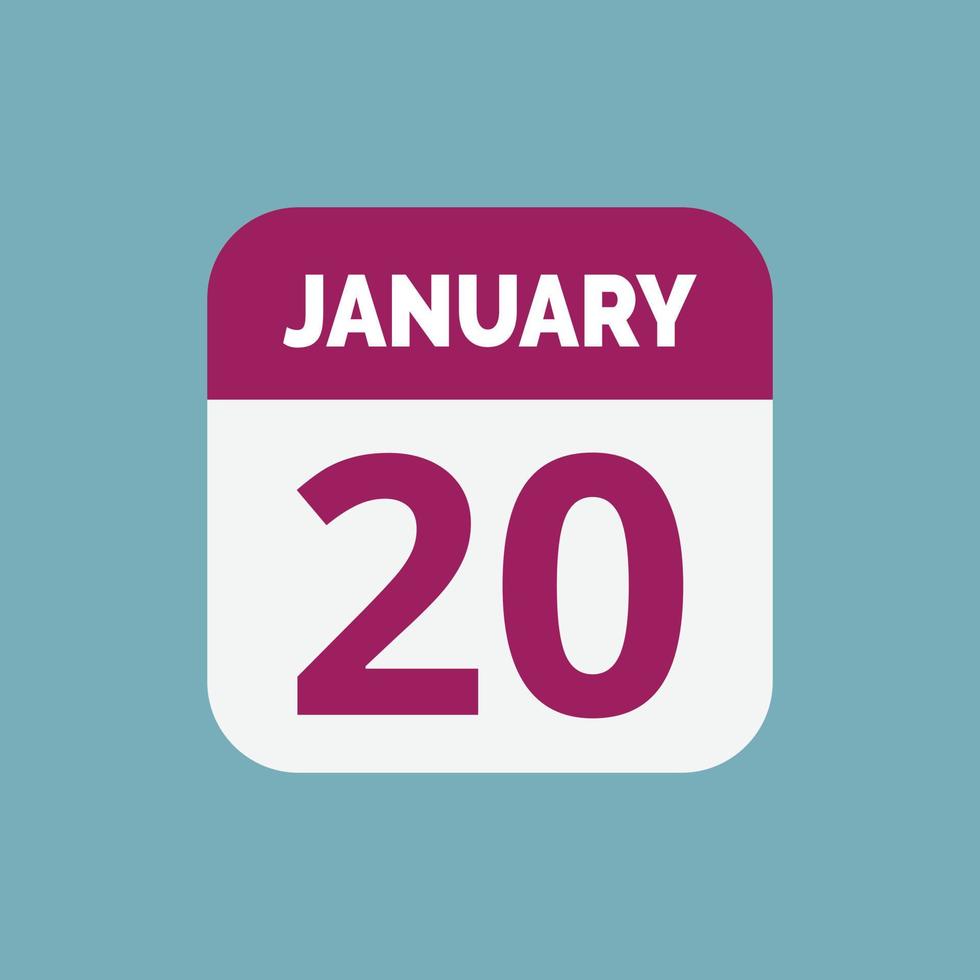 January 20 Calendar Icon vector
