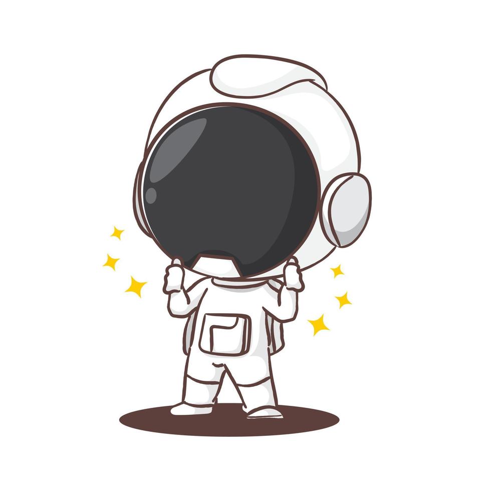 linda astronauta con pulgares arriba dibujos animados personaje. espacio concepto diseño. mano dibujado plano adorable chibi vector ilustración. aislado blanco antecedentes