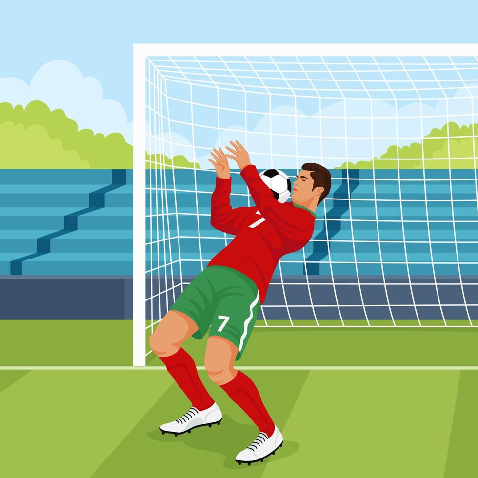 Football Athlete Controlling The Ball With His Chest vector