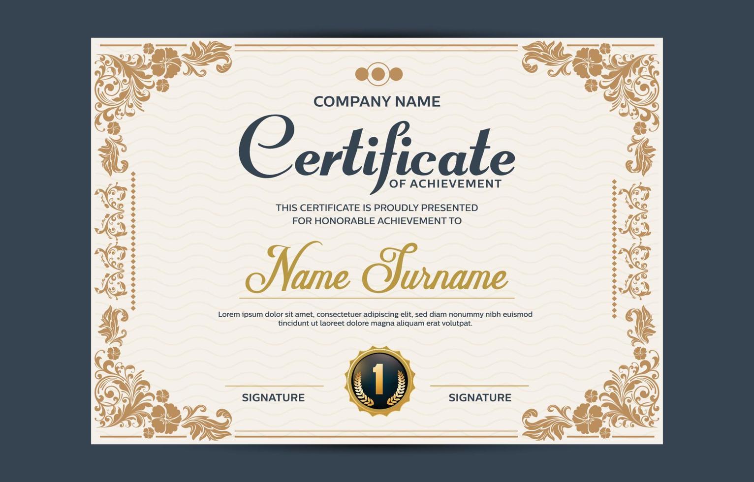 Vintage Certificate Brown Colour Template vector