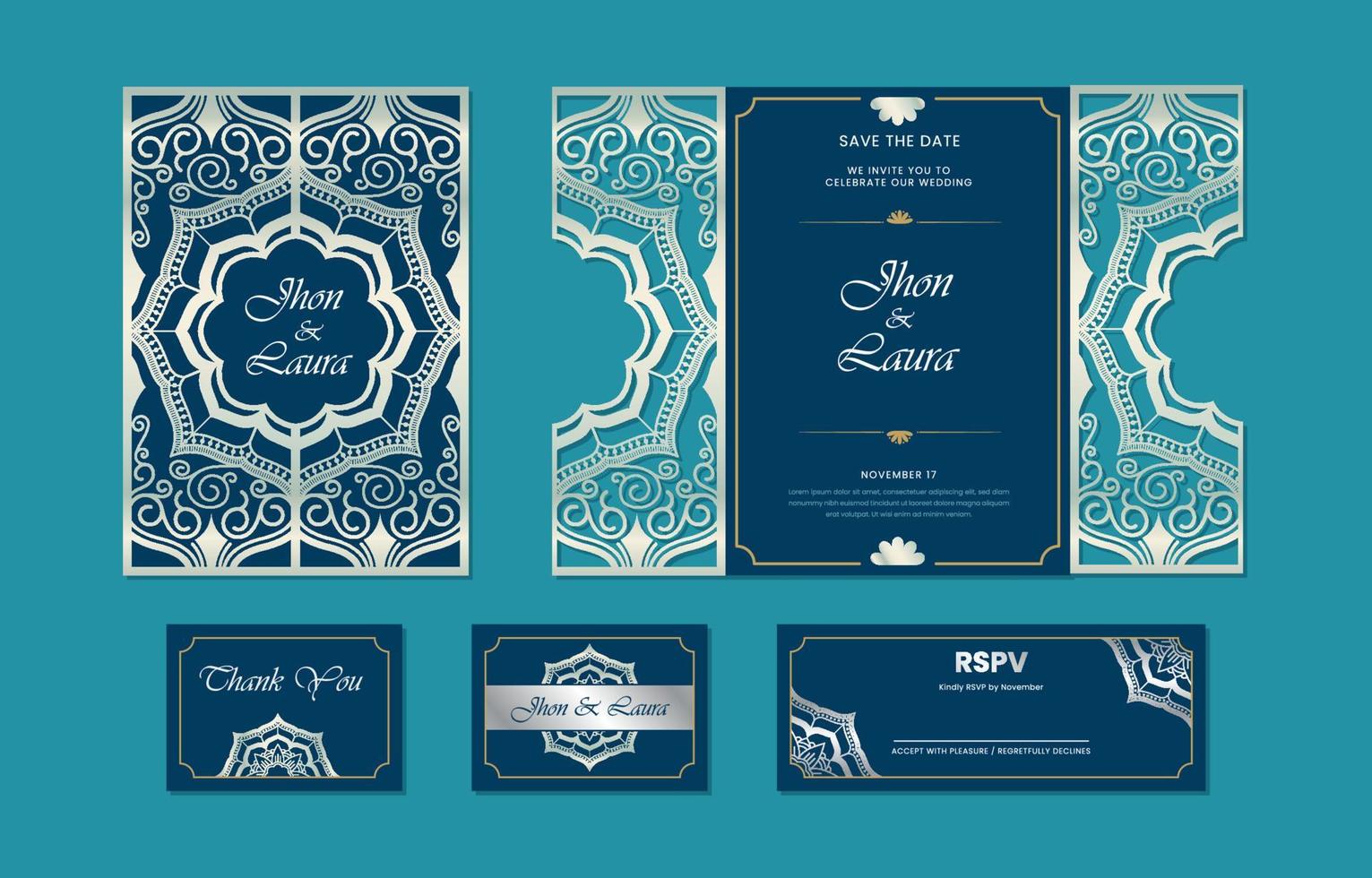 plantilla de invitación de boda cortada con láser vector