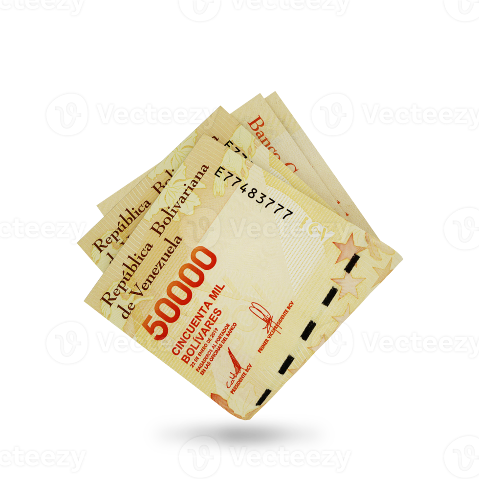 3d rendering of Folded Venezuelan bolivar notes isolated on transparent background. png