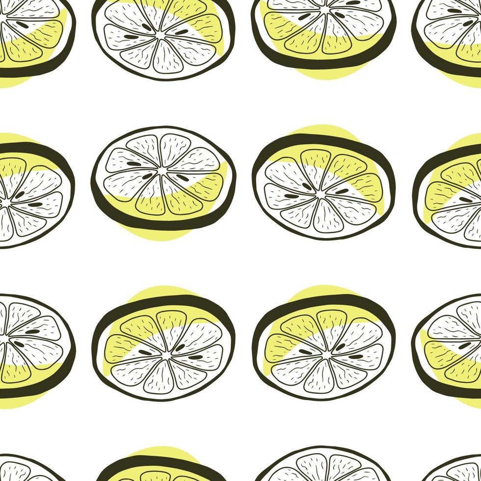 Seamless pattern with hand drawn lemon slices. Doodle lemon slices in a seamless pattern vector