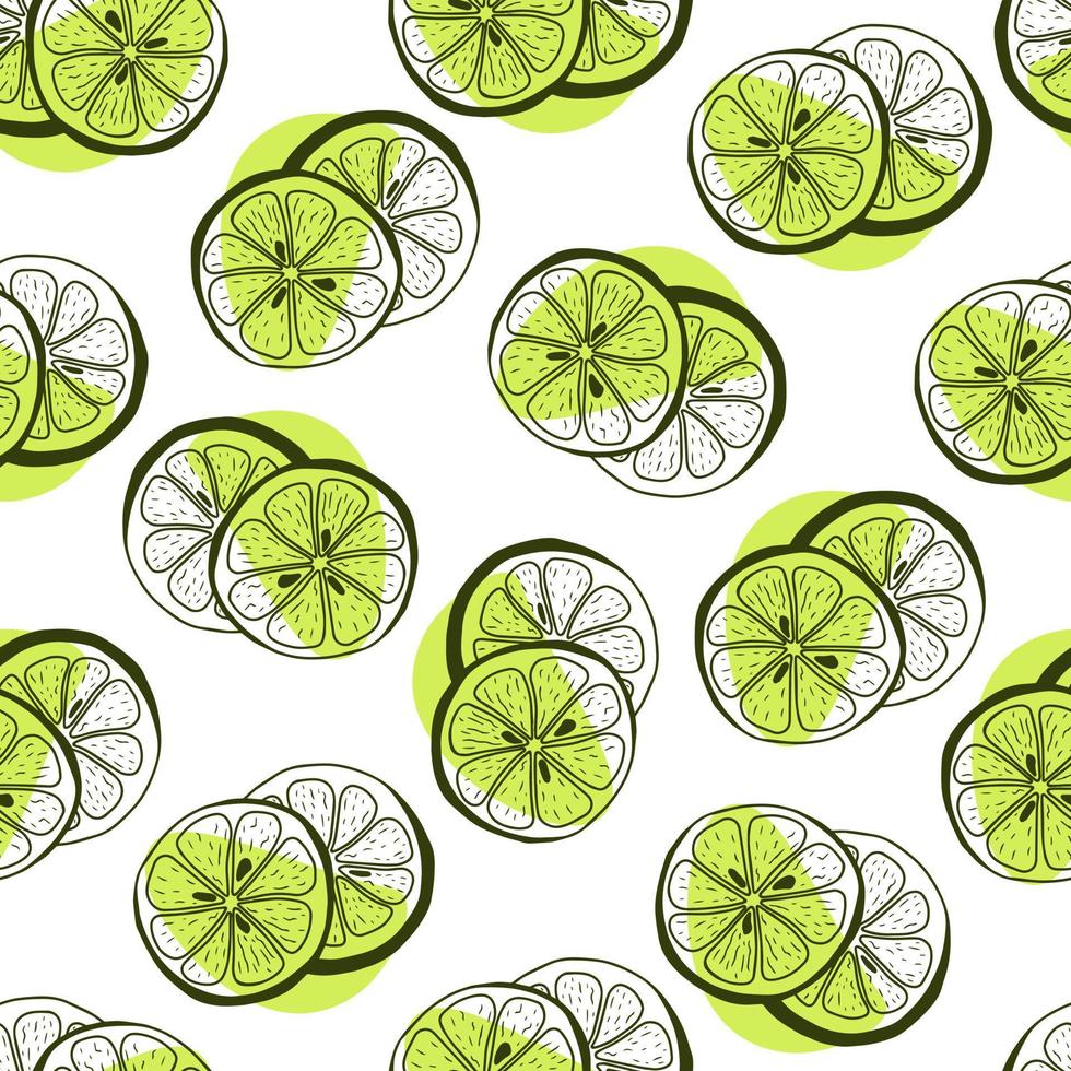 Seamless pattern with hand drawn lemon slices. Doodle lemon slices in a seamless pattern vector