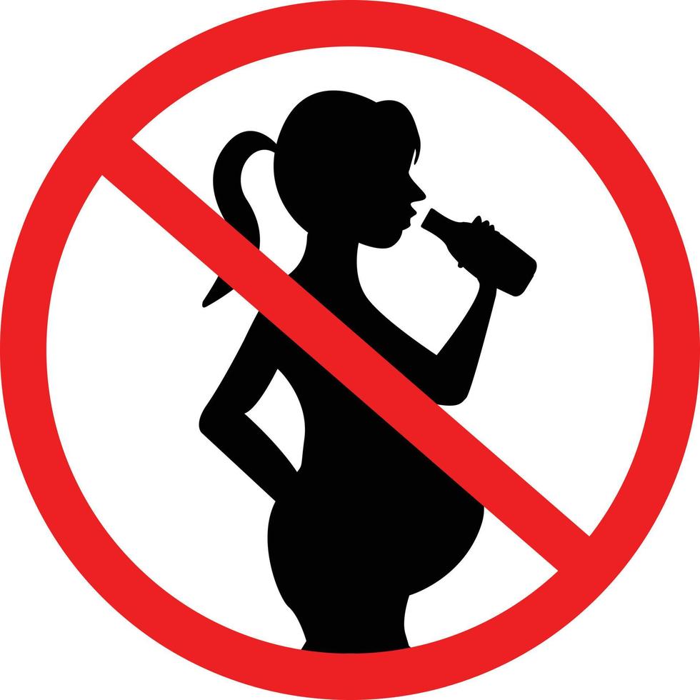 No alcohol during pregnancy sign. Do not drink alcohol during pregnancy symbol. No alcohol for pregnant woman. flat style. vector