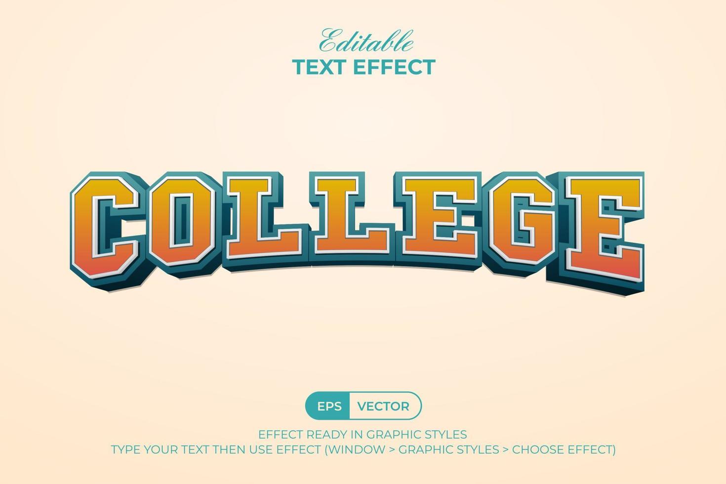 College text effect 3d curved style. Editable text effect. vector