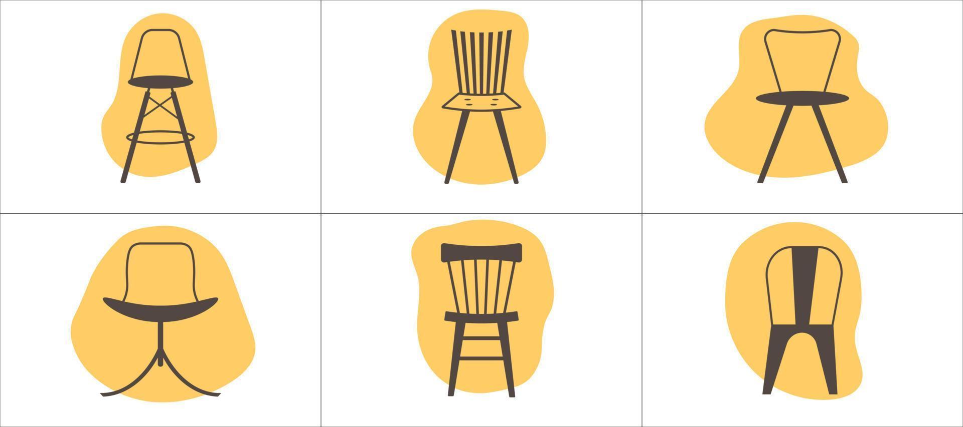 Set of modern chair icons. Vector illustration in trendy flat style.
