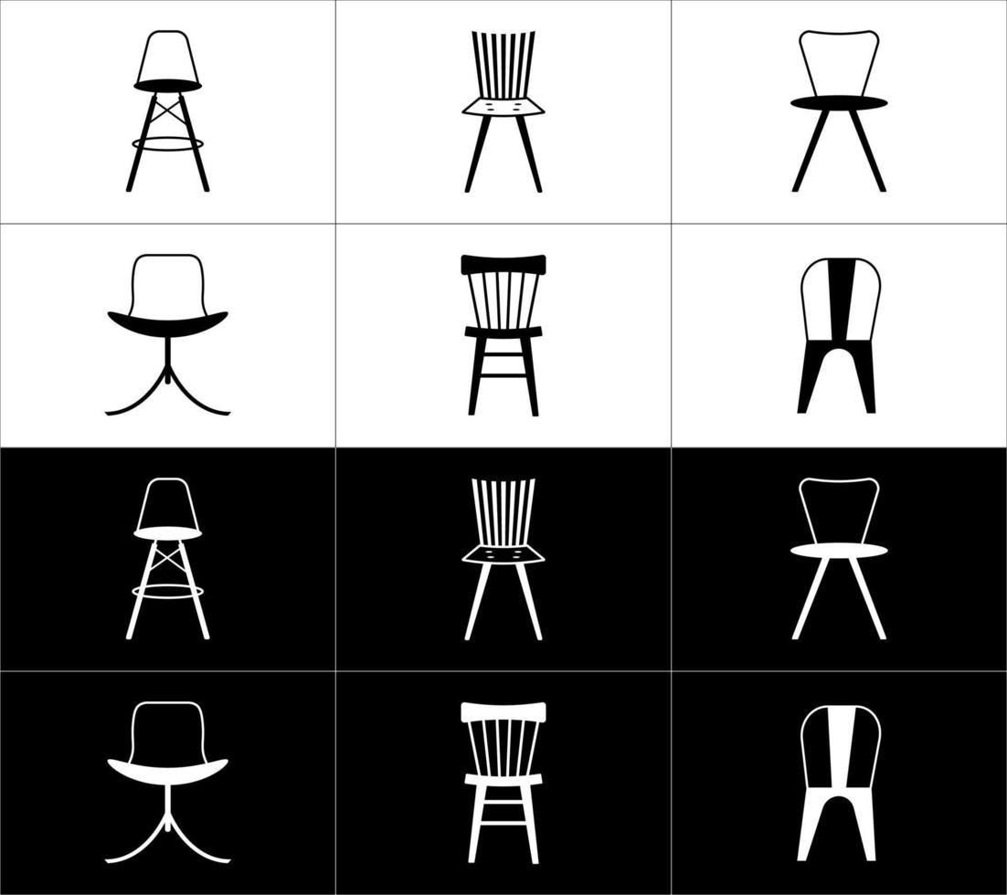 Chair icons set on black and white background. Vector illustration for your design