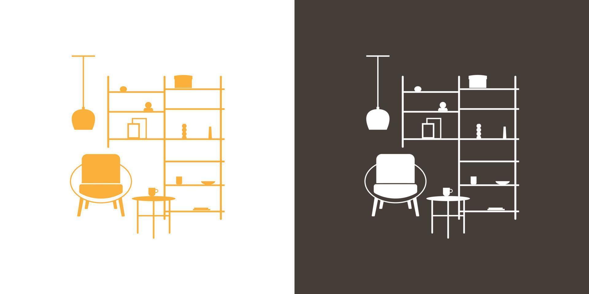 Modern furniture and interior design. Vector illustration in trendy linear style.