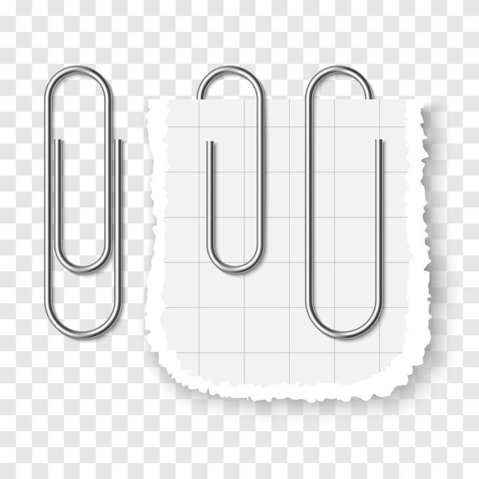 Set of silver metallic realistic paper clip vector