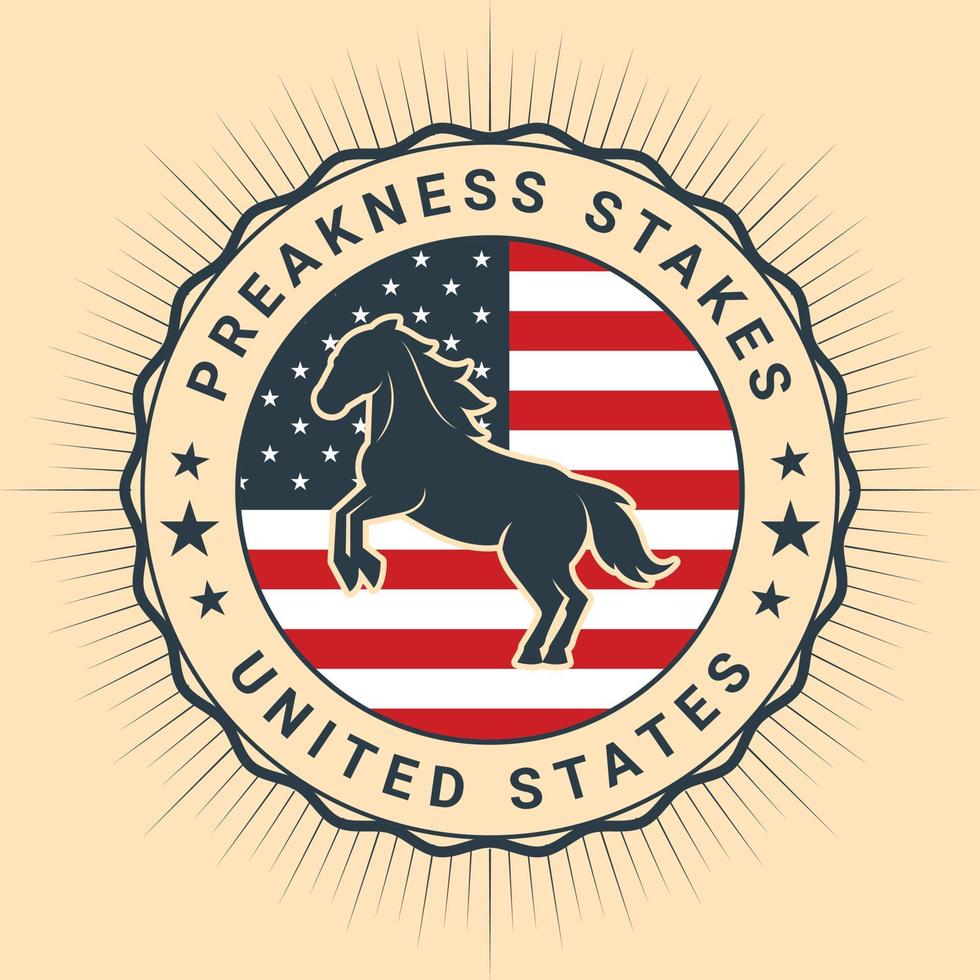 preakness stakes greeting cards design, badge, logo, seal, stamp, rubber, sticker, American thoroughbred horse race badge vector illustration