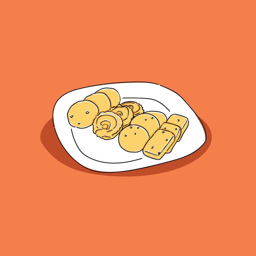 various kinds of butter cookies snack in white plate illustration vector design