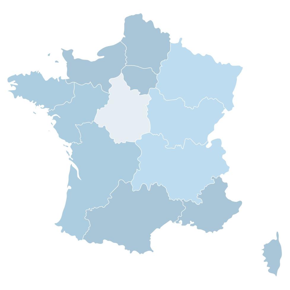 Francia mapa con administrativo regiones en azul color vector