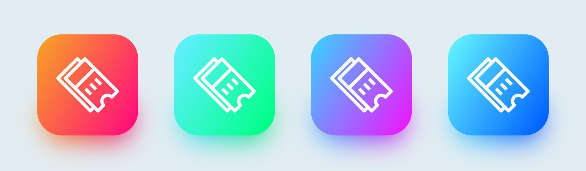 Ticket line icon in square gradient colors. Coupon signs vector illustration.