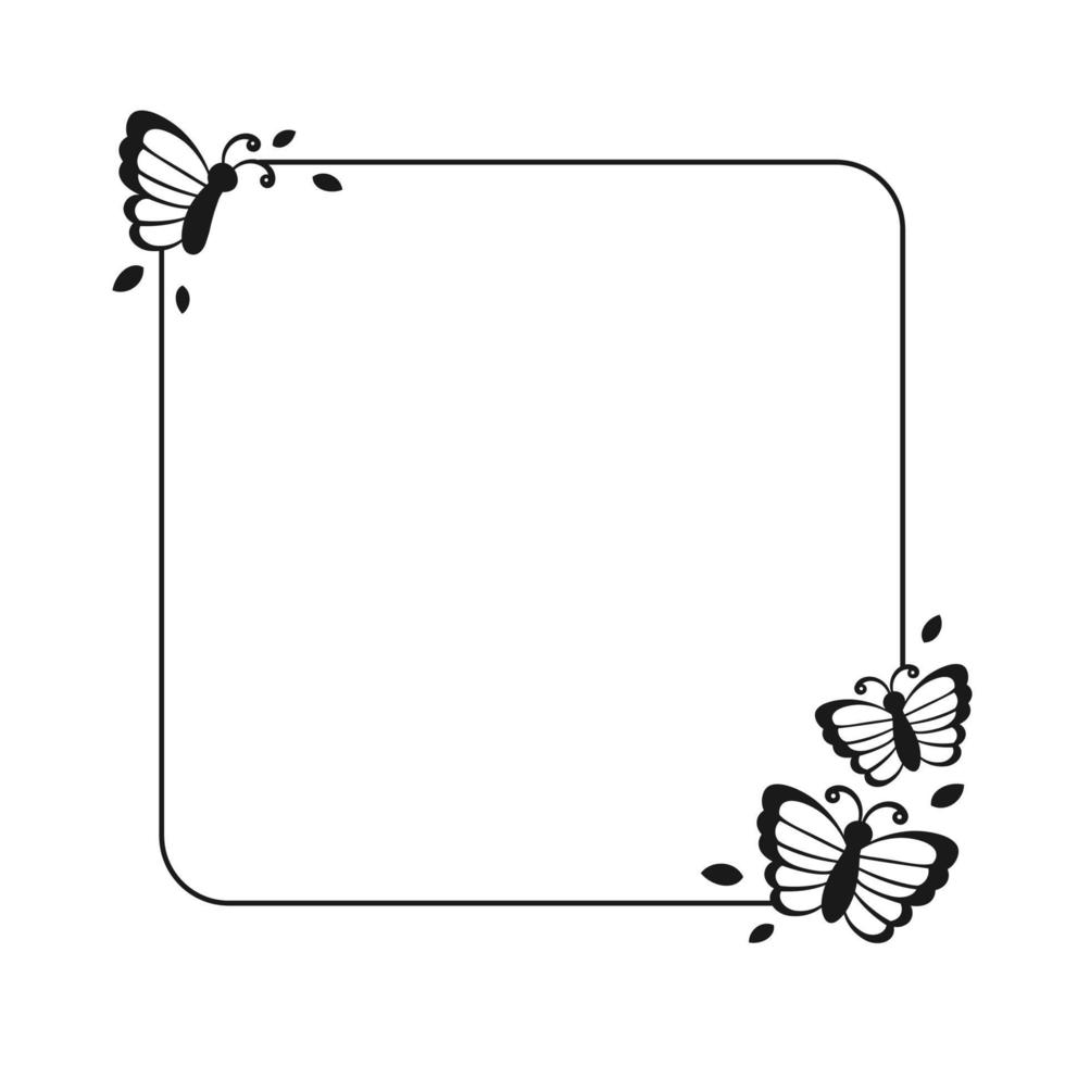 Cute Square Butterfly Frame Silhouette. Spring Summer Border Vector Illustration.