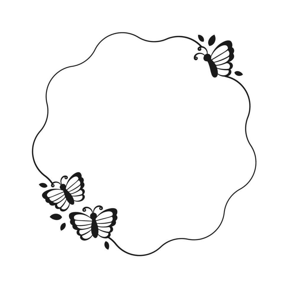 Cute Round Butterfly Frame Silhouette. Spring Summer Border Vector Illustration.