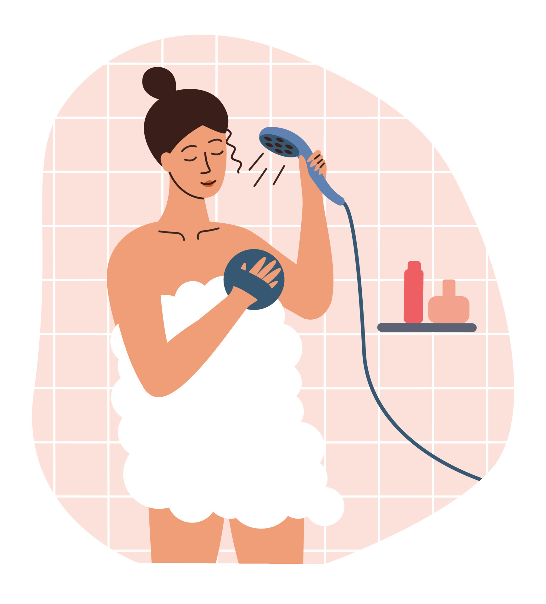 Woman takes a shower. Bathing and hygiene. Taking shower, hygiene and  relaxation, bathroom concept. Flat vector illustration. 23210893 Vector Art  at Vecteezy
