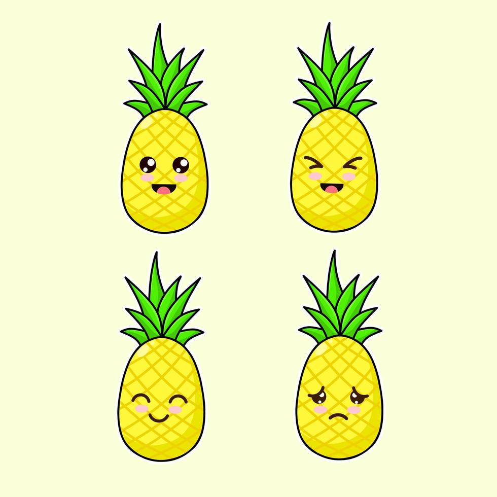 vector ilustración gráfico de dibujos animados linda piña Fruta con diferente expresiones