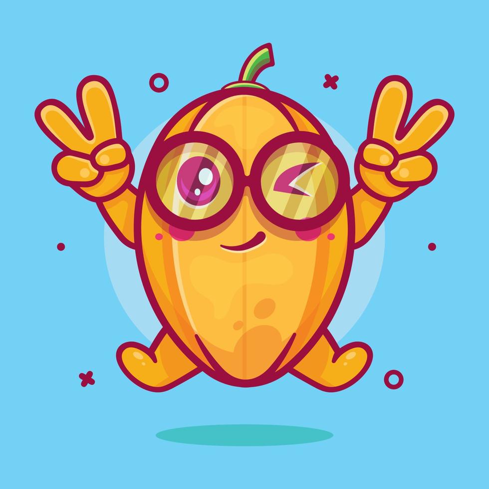 cute star fruit character mascot with peace sign hand gesturse isolated cartoon in flat style design vector