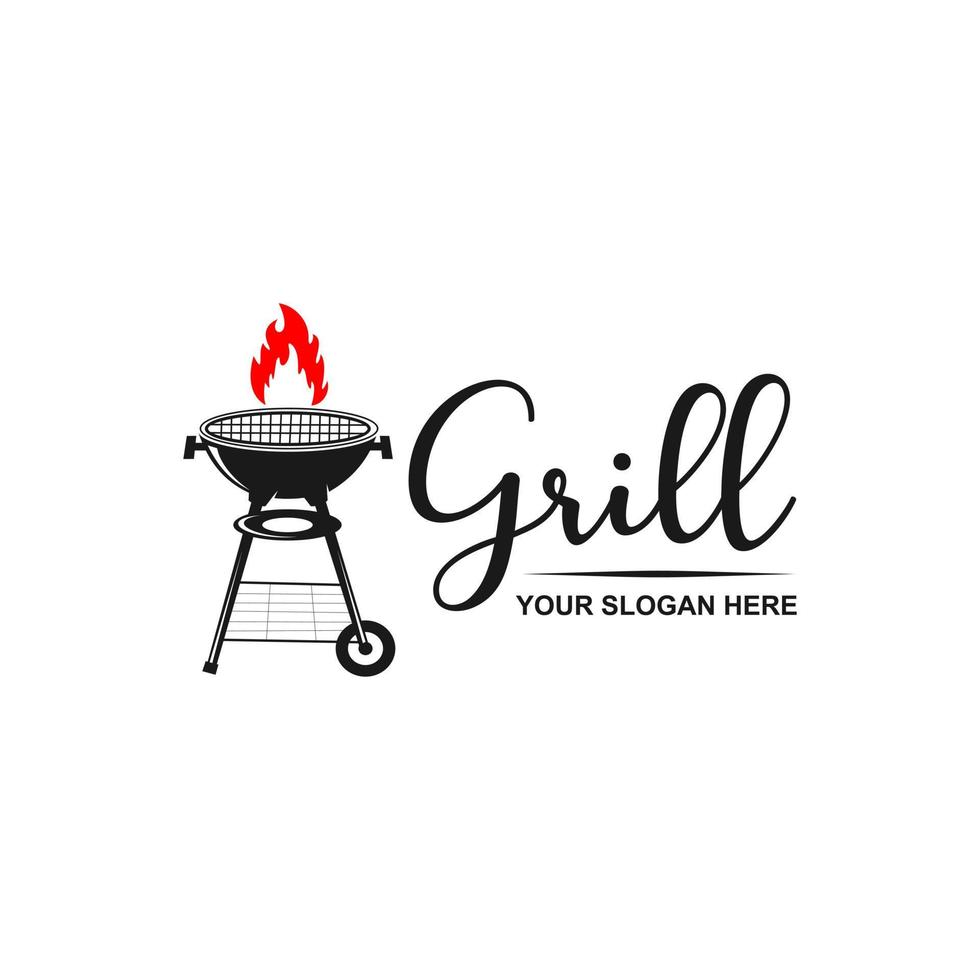 Barbecue Bbq Grill Restaurant Food Drink Logo Design Barbeque Fire Meat Sausage Spatula Element Template suitable for use for your company or cafe. vector