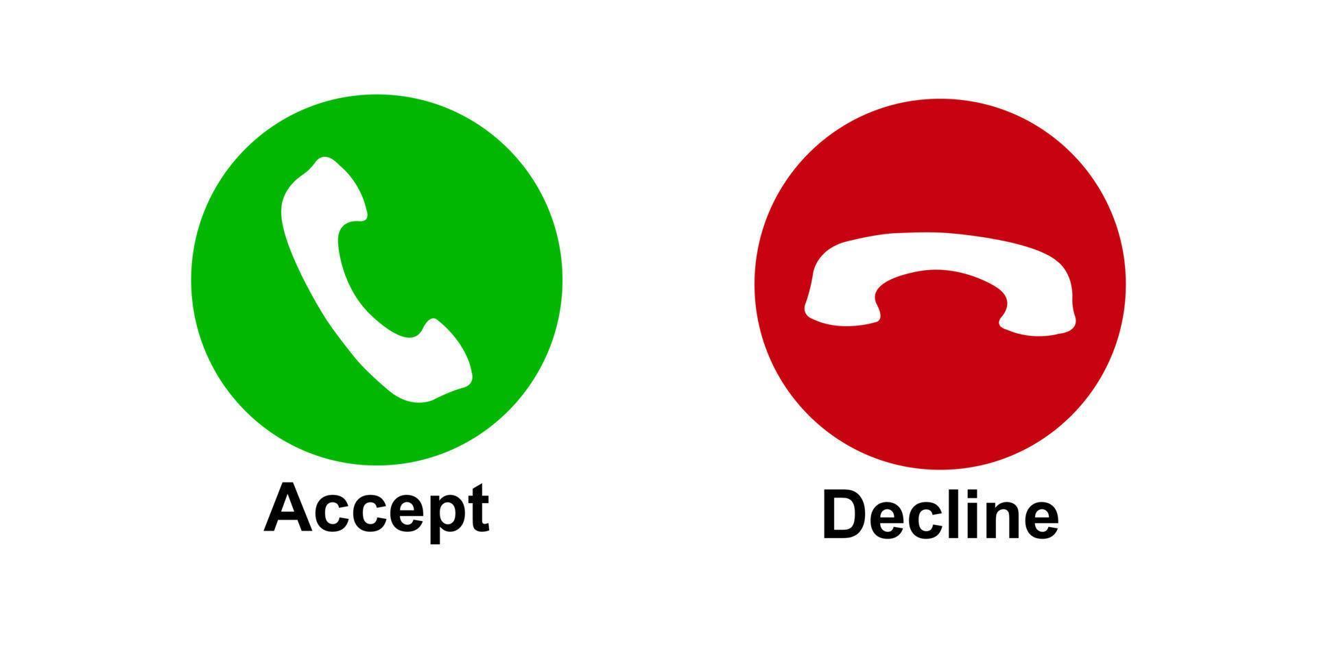 Phone call button icon. Answer and decline phone call buttons. Accept phone ringing or Reject ringing. Telephone sign Incoming call. Voice call screen Phone call icons accept and decline. vector