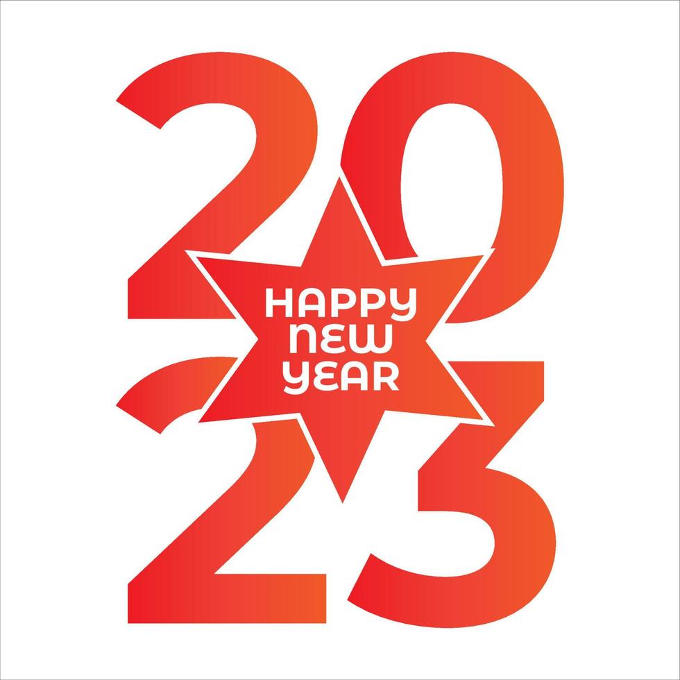 Happy New Year 2023 with Big Star Center. 2023 design template isolated on white background. can be used for card, banner, poster etc. Vector illustration.