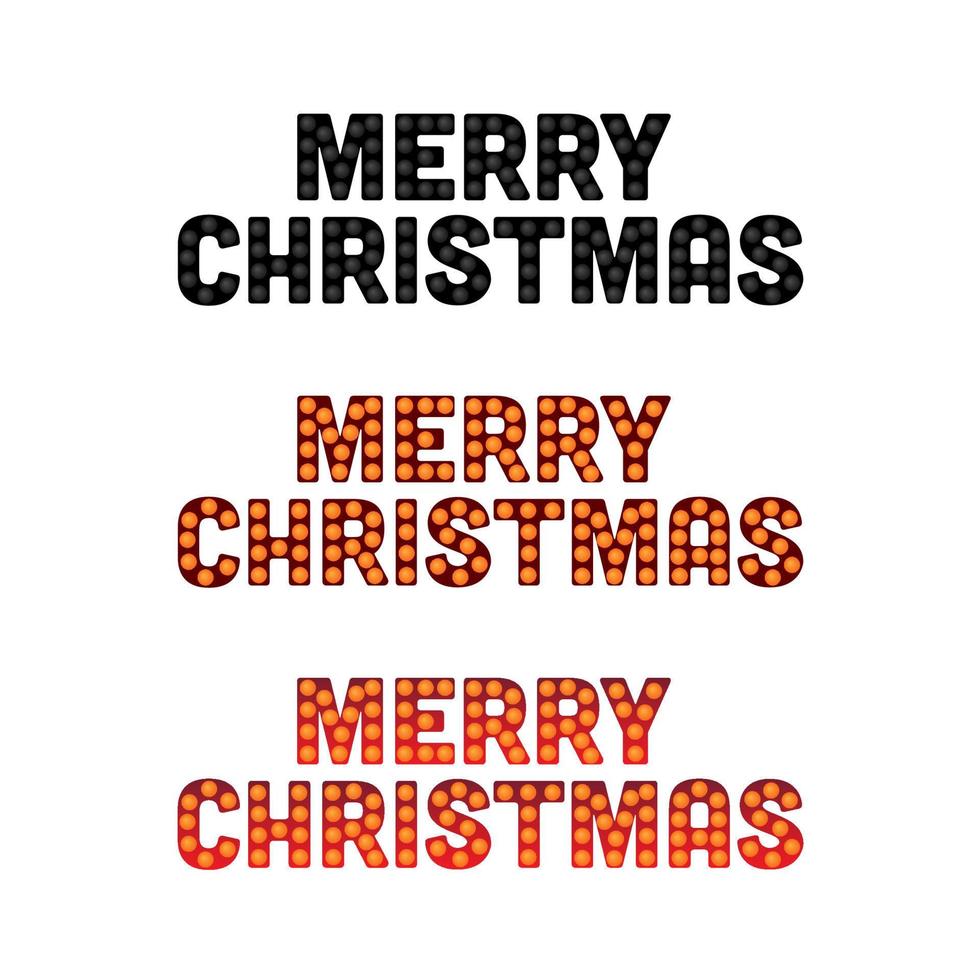 Merry Christmas lettering with marquee lights isolated on white background. Vector holiday illustration element.