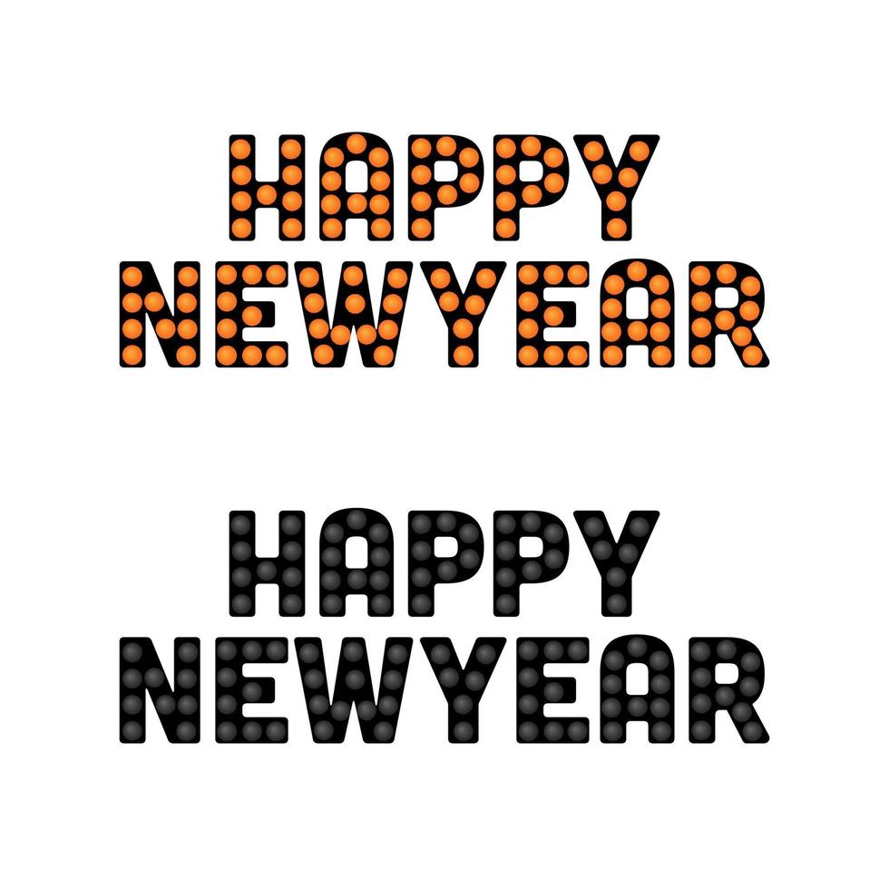 contento nuevo año letras con marquesina luces modelo en blanco antecedentes. vector
