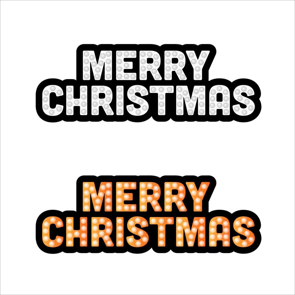 Merry Christmas lettering with marquee lights isolated on white background. Vector holiday illustration element.