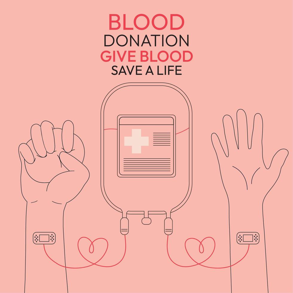 Blood donation concept poster hands attached to medicine machine Vector illustration