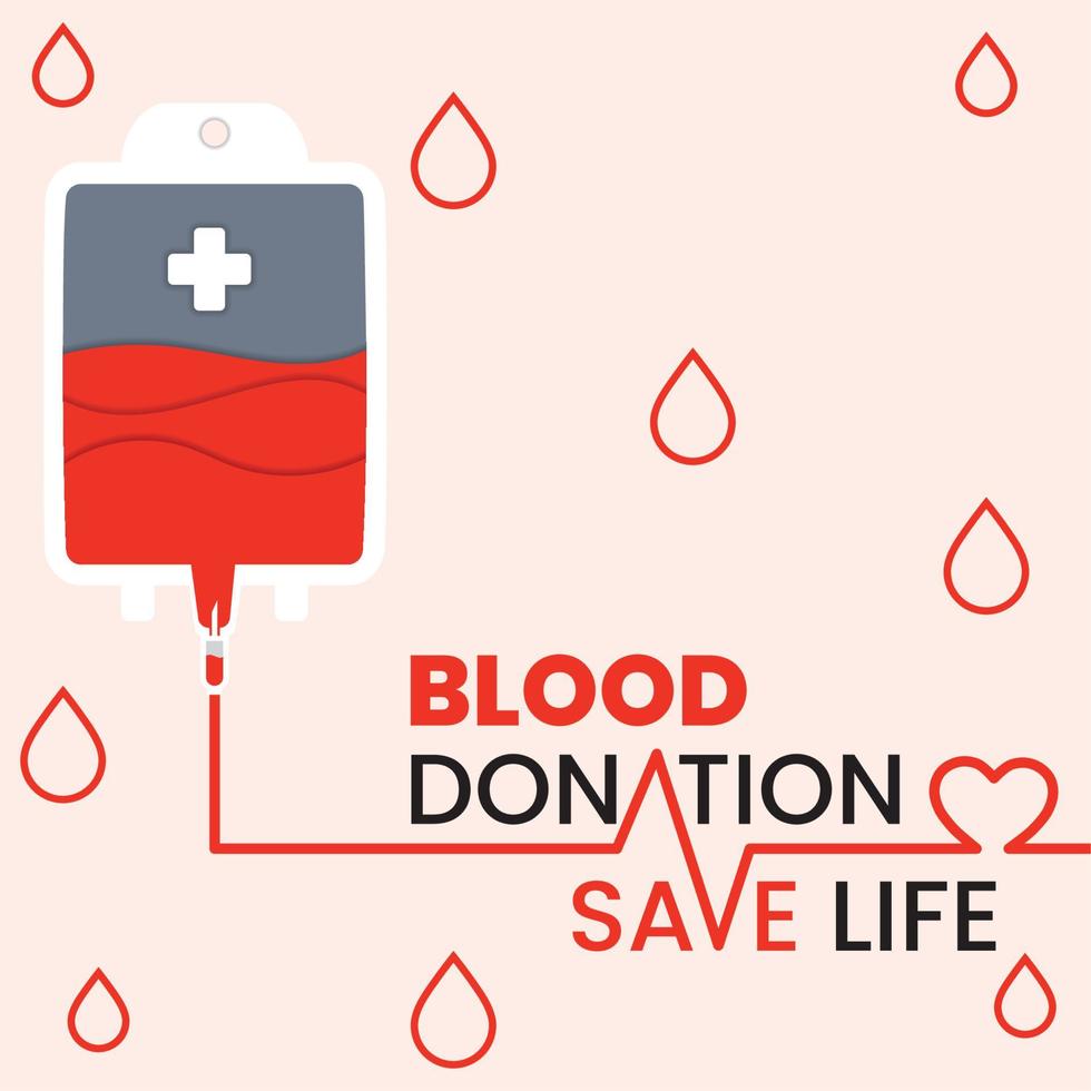 Blood donation concept poster Red blood bag with text Vector illustration