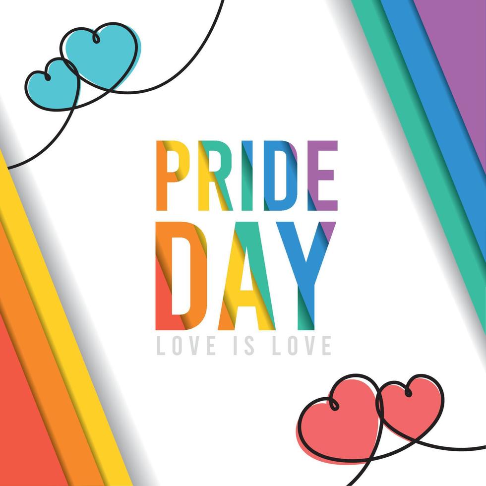 Happy colored pride day poster Rainbow colors with heart shapes Vector illustration