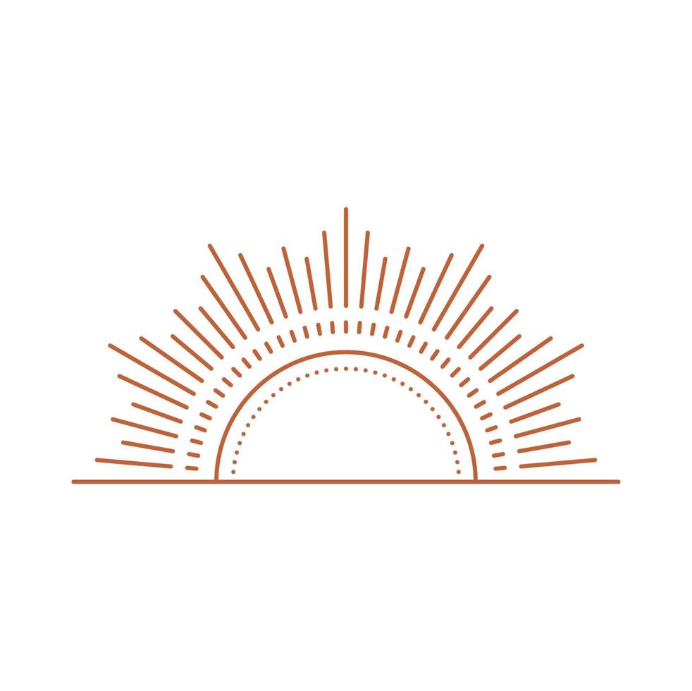 Sunrise sunshine sunburst rays, sunset boho icon vector