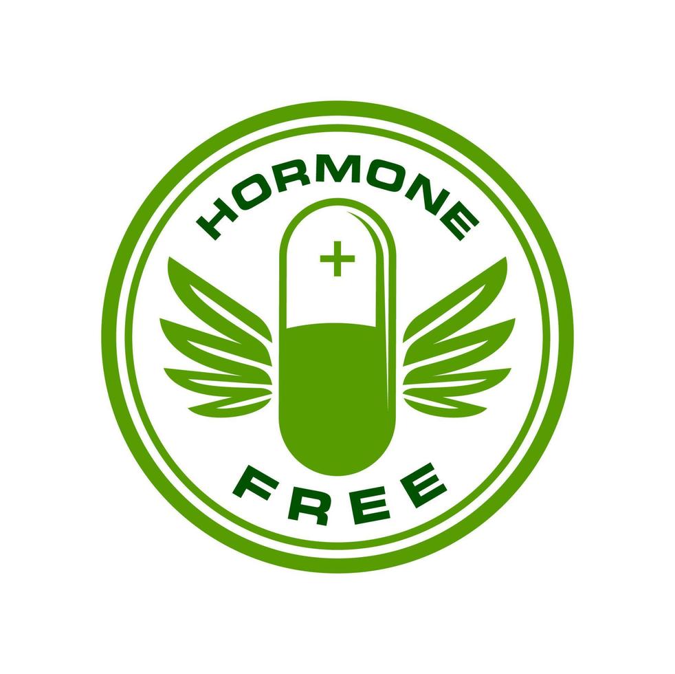 Hormone free pill icon, organic food, natural meat vector