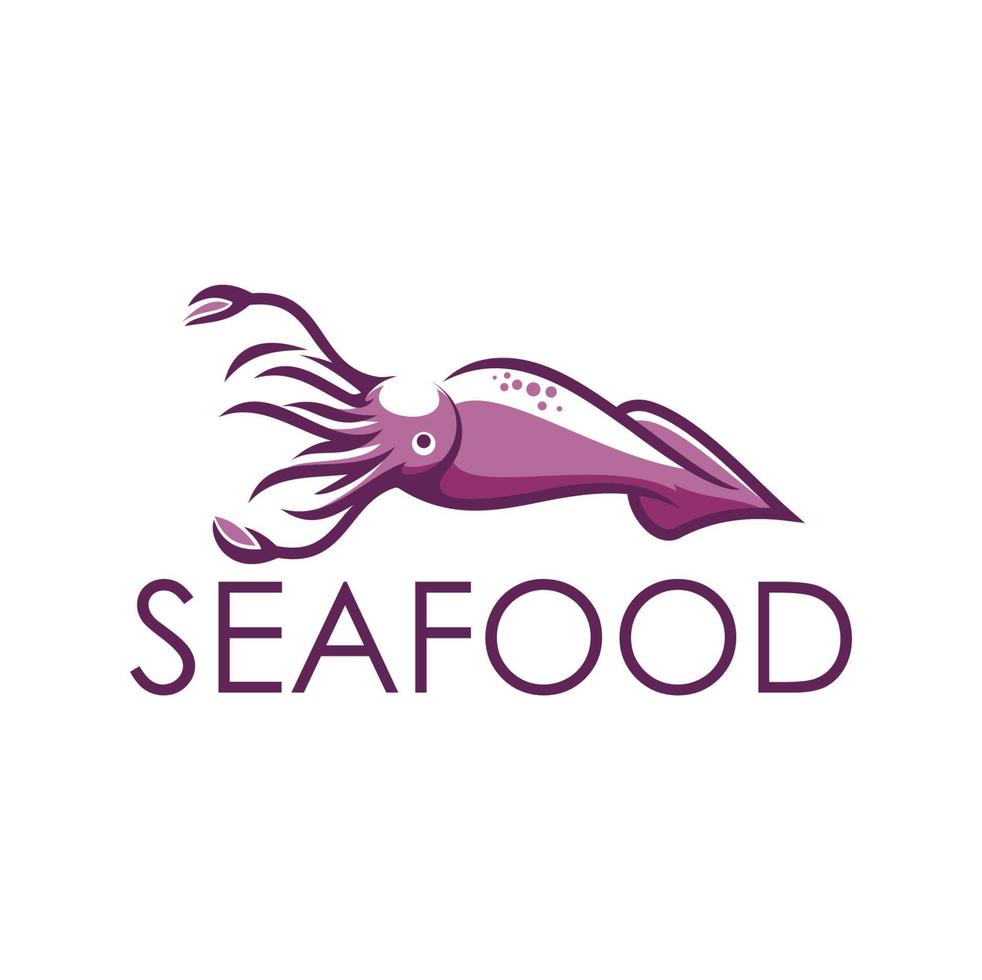 Squid seafood icon, fish sea food restaurant menu vector