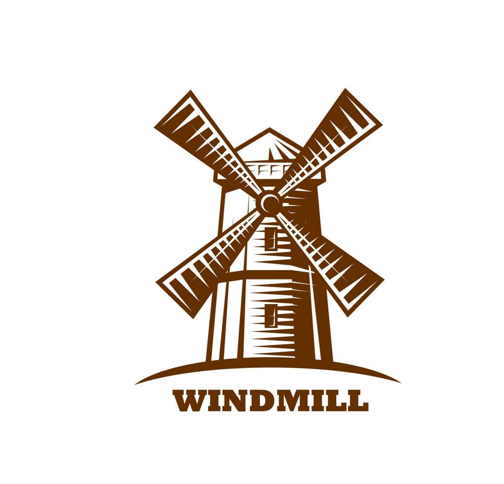 Windmill emblem, flour production hand drawn icon vector