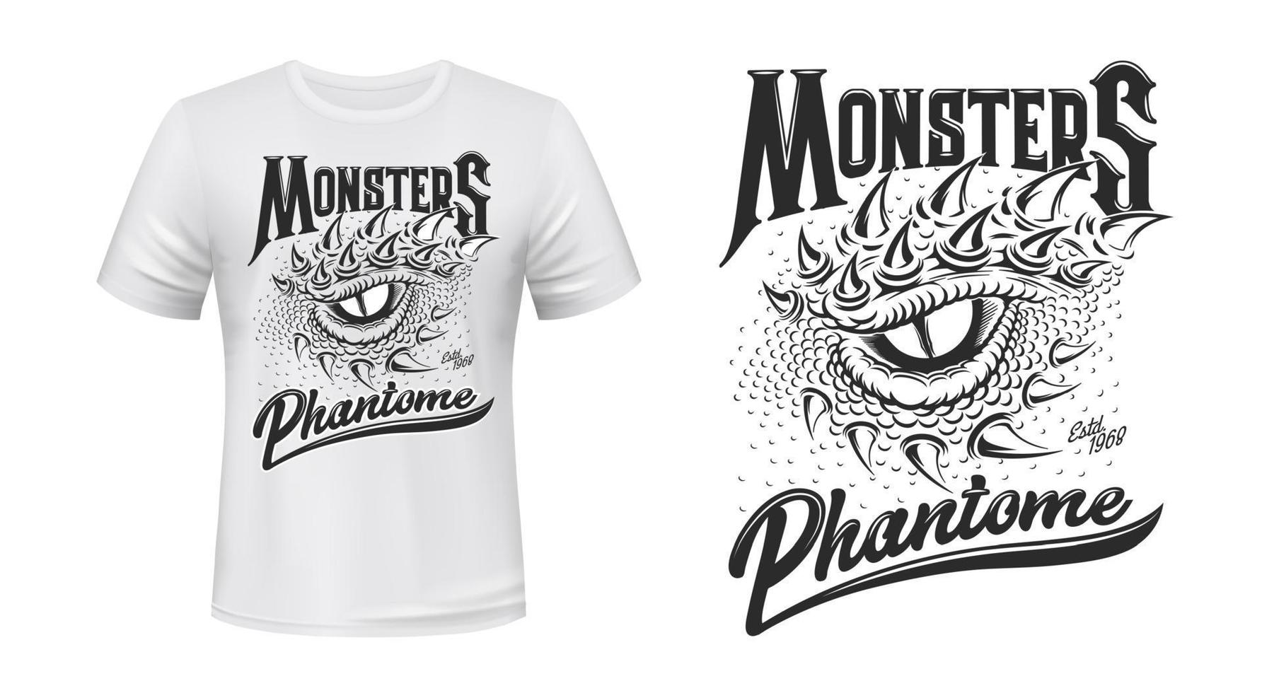 Dragon or dinosaur monster eye t-shirt print vector