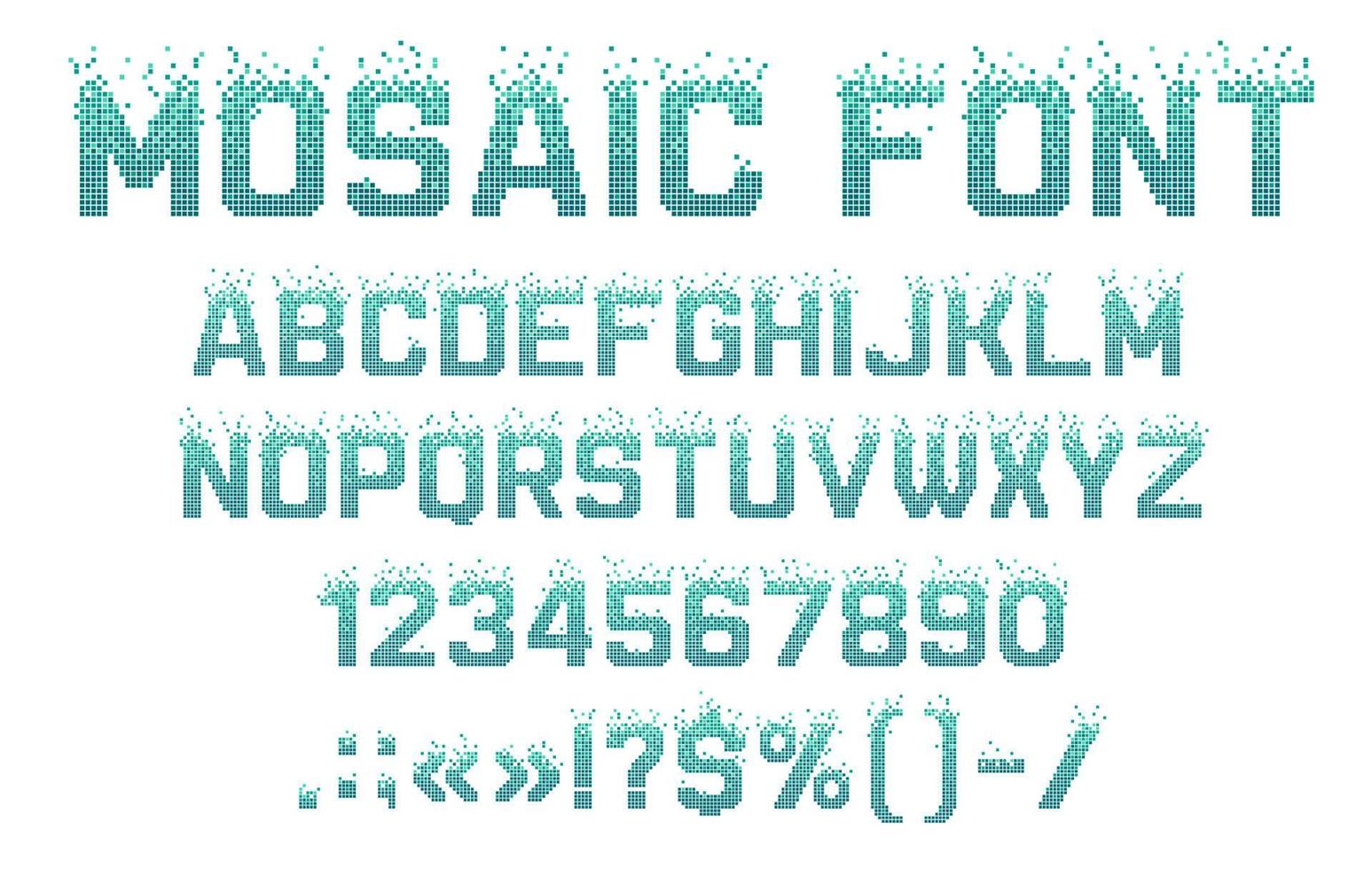 Mosaic pixel font, fission typeface, pool alphabet vector