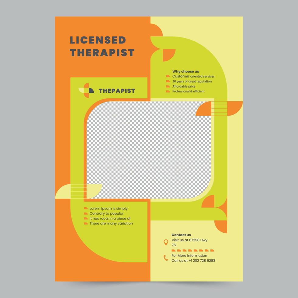 Therapist Flyer Template. A clean, modern, and high-quality design of Flyer vector design. Editable and customize template flyer