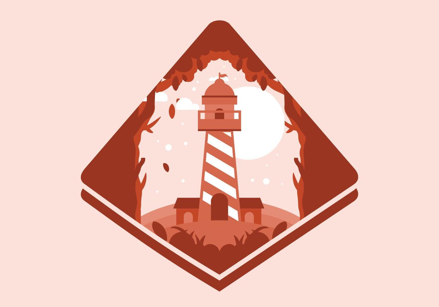 Colorful flat illustration of lighthouse in the forest vector