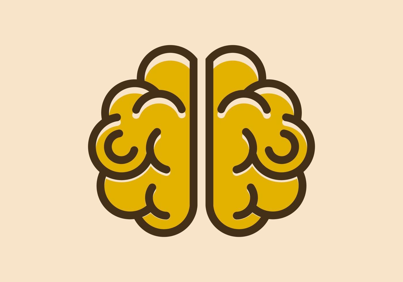 Yellow human brain design in mono line style vector