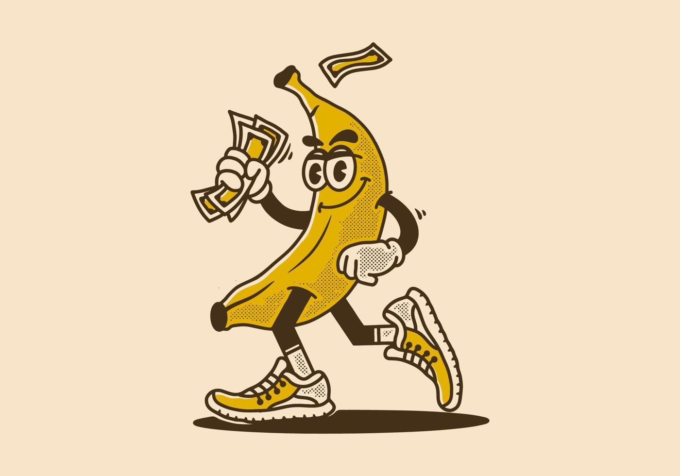 Mascot character design of banana holding money vector