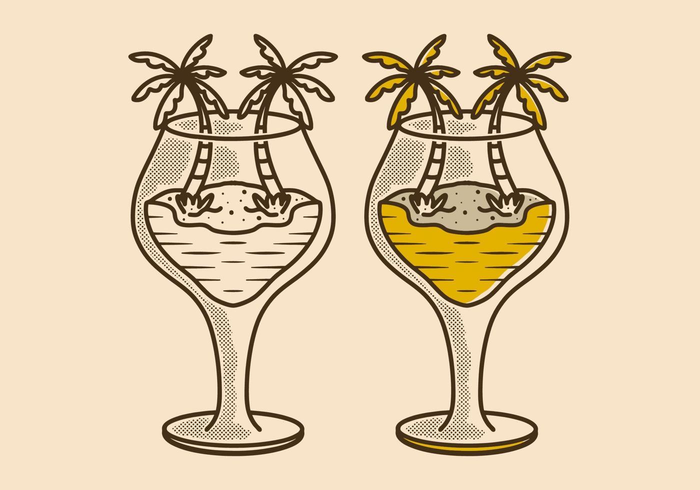 Clásico ilustración diseño de playa ver en vino vaso forma vector