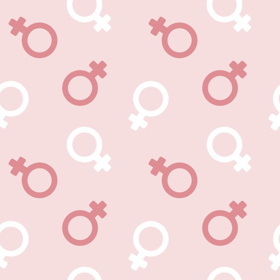 Seamless pattern with female symbols on a pink background. Pastel colors. Background, print, textile, vector