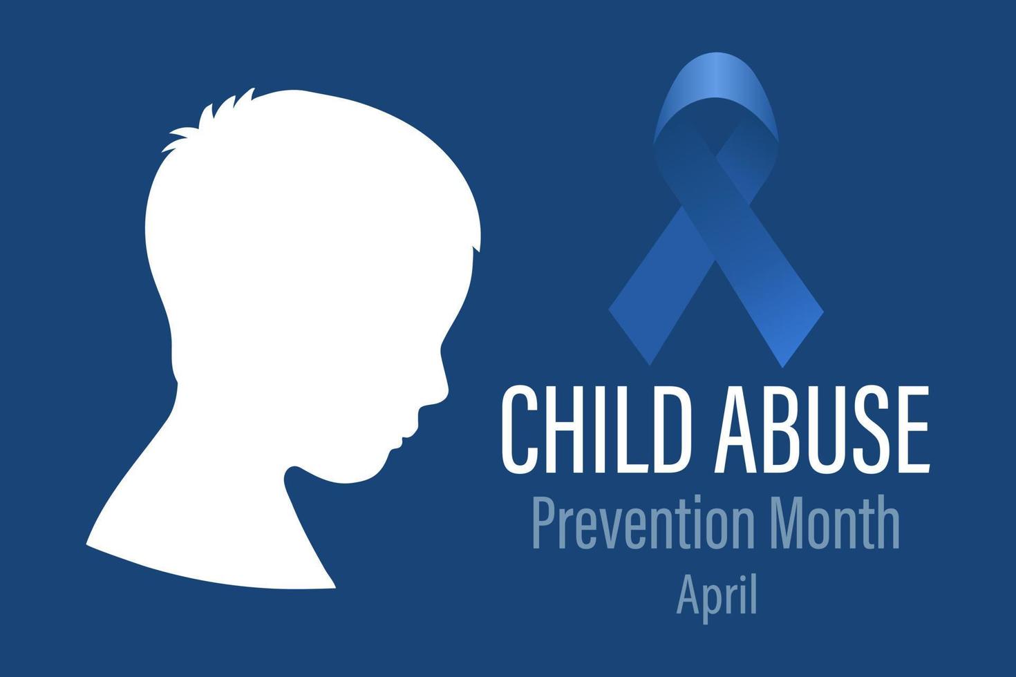 Child Abuse Prevention Month, April. Silhouette of a child in profile and a blue ribbon. Banner, poster vector