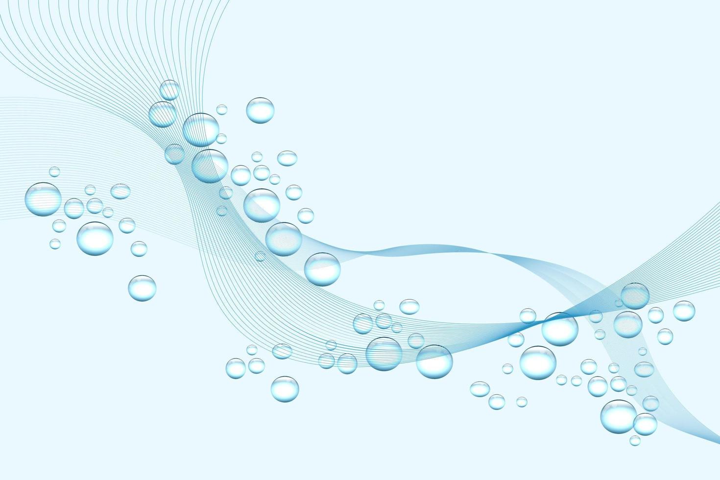 Abstract water background, waves and bubbles. Delicate blue colors. Vector illustration