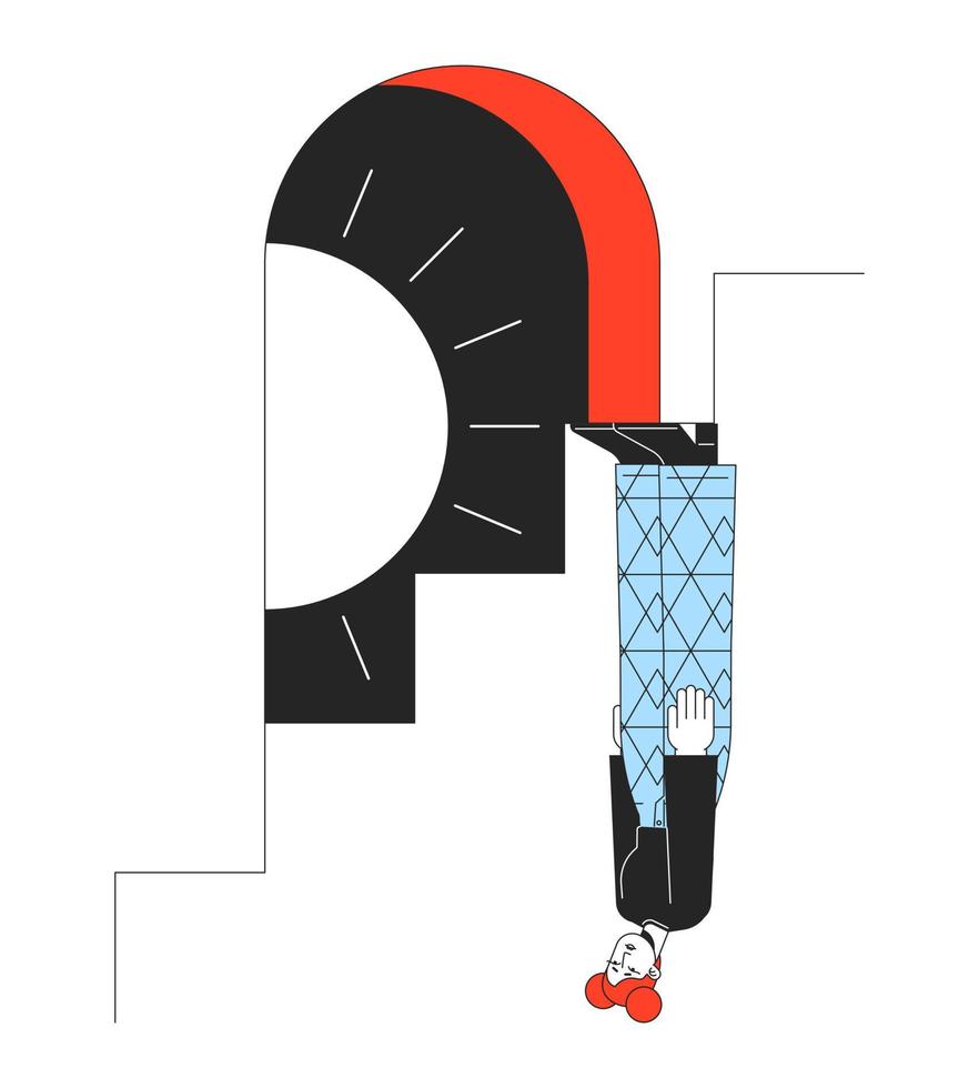 Feeling trapped with no way out flat line concept vector spot illustration. Girl with depression on stairs 2D cartoon outline character on white for web app UI design. Editable colorful hero image
