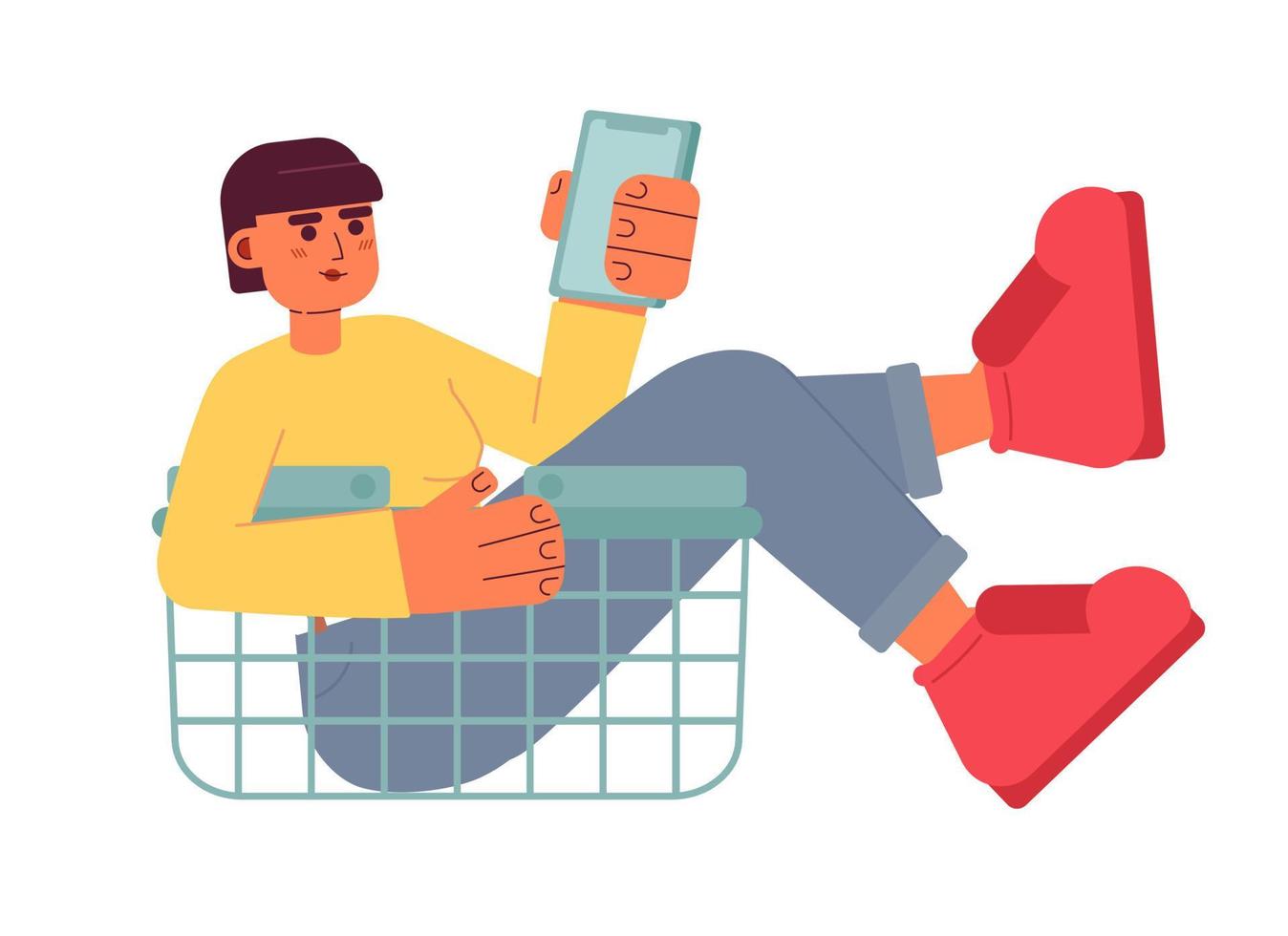 Online customer selecting goods in shopping basket semi flat colorful vector character. Editable full body person on white. Simple cartoon spot illustration for web graphic design and animation