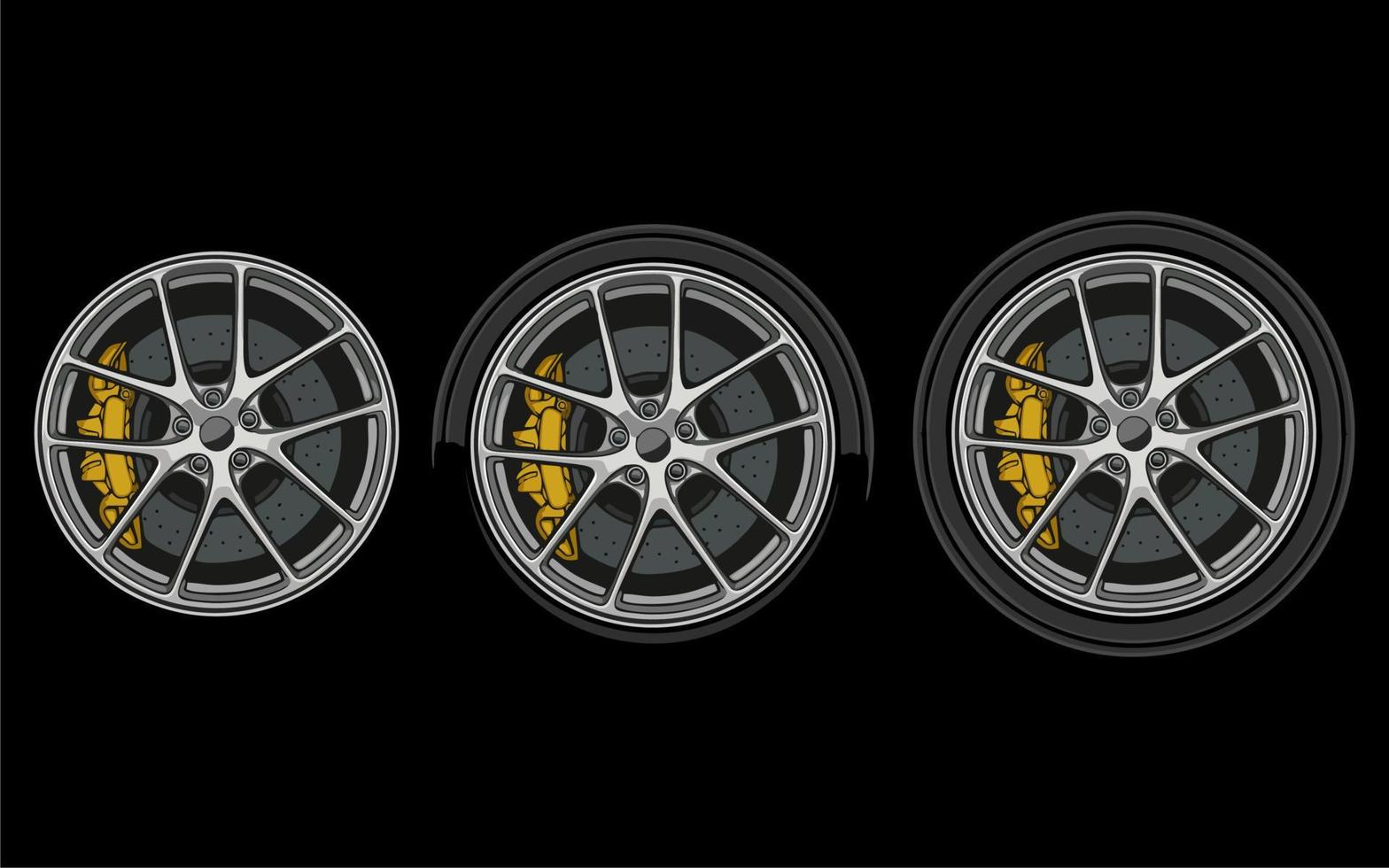 Car wheel and rims. Vector illustration, wheels gold silver black, Car